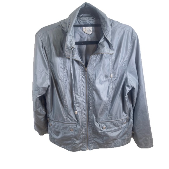 Chico's Zenergy 2 US L Gray Hooded Lined Zip Front Jacket Windbreaker Rain Wind - Picture 1 of 11